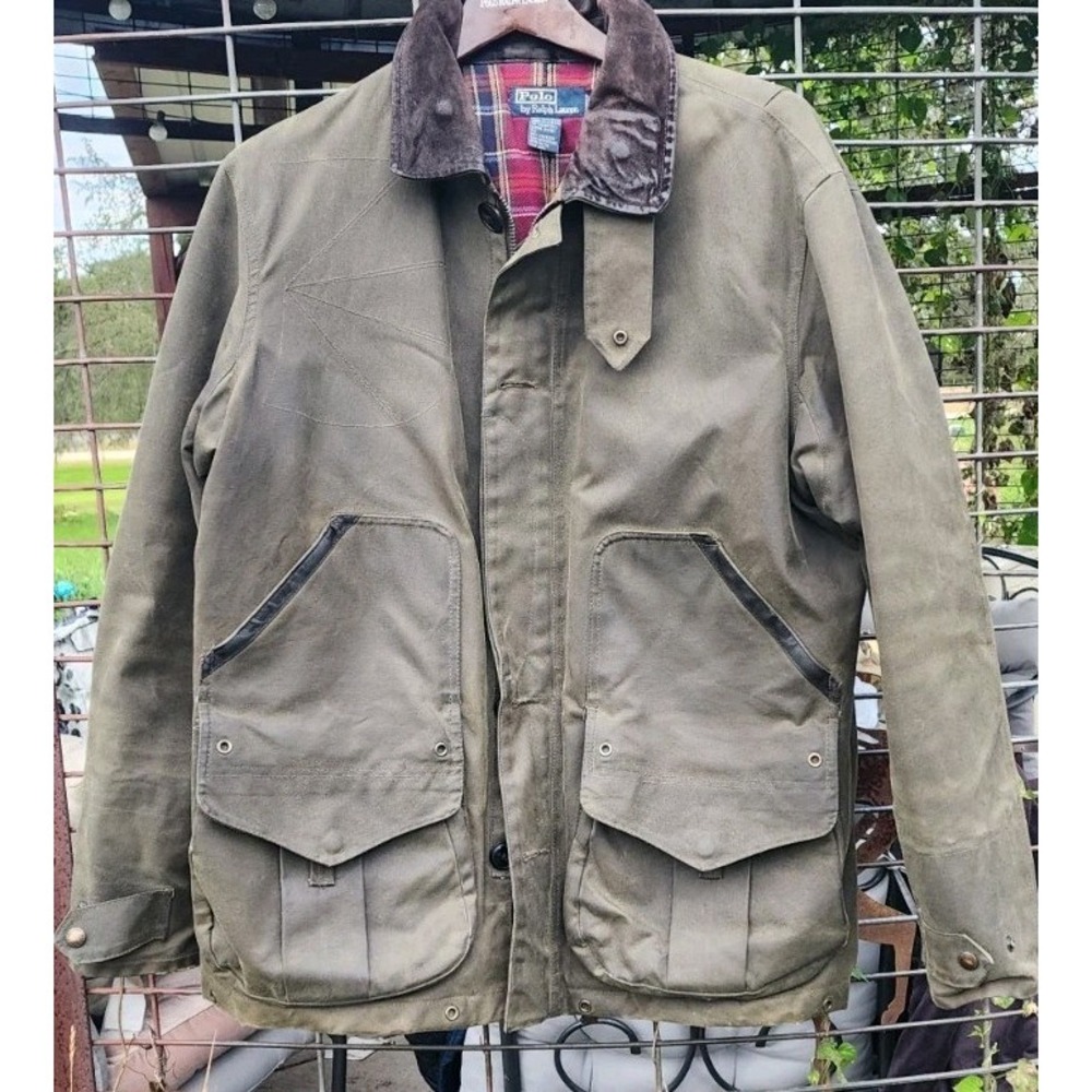 Vintage 90s Polo Ralph Lauren Oilcloth Waxed Cotton Canvas Jacket Men's L Field